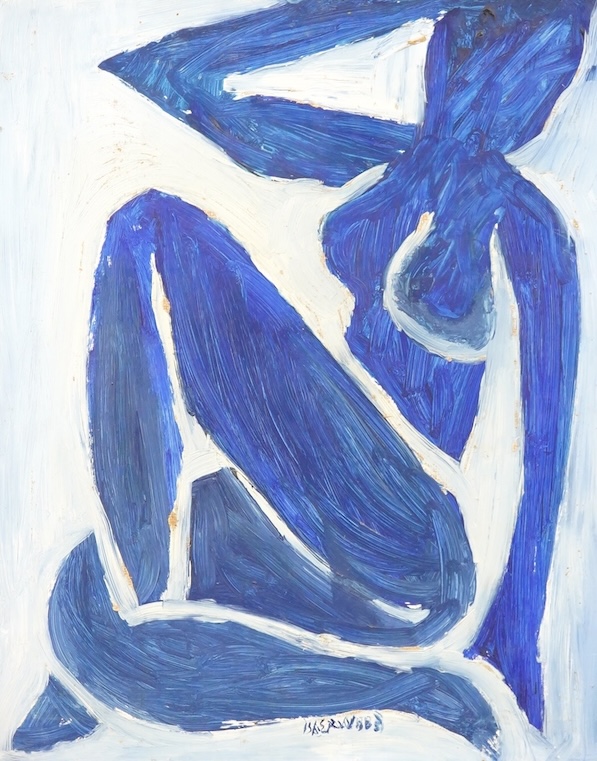 James Isherwood (1917-1989), After Henri Matisse, abstract study in blue, signed, oil on board, unframed, 51 x 40cm, Provenance - A friend of the artist